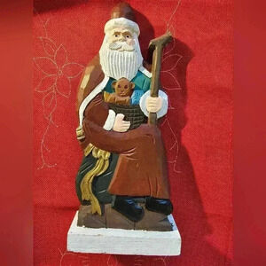 Hand Painted Wood Folk Art Santa Claus Statue